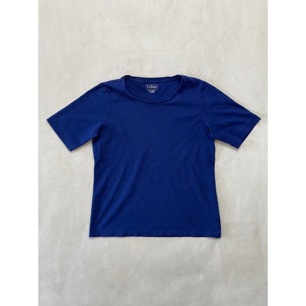 LL Bean Women Blue Cotton Short Sleeve Crew Neck T-Shirt S Reg 507478
